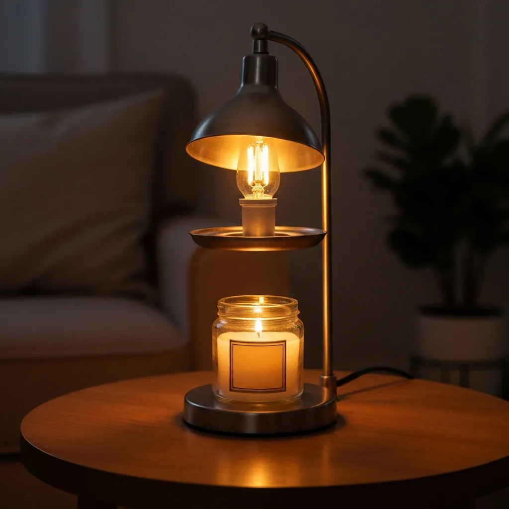 Candle warmer lamp melting a scented jar candle with no flame